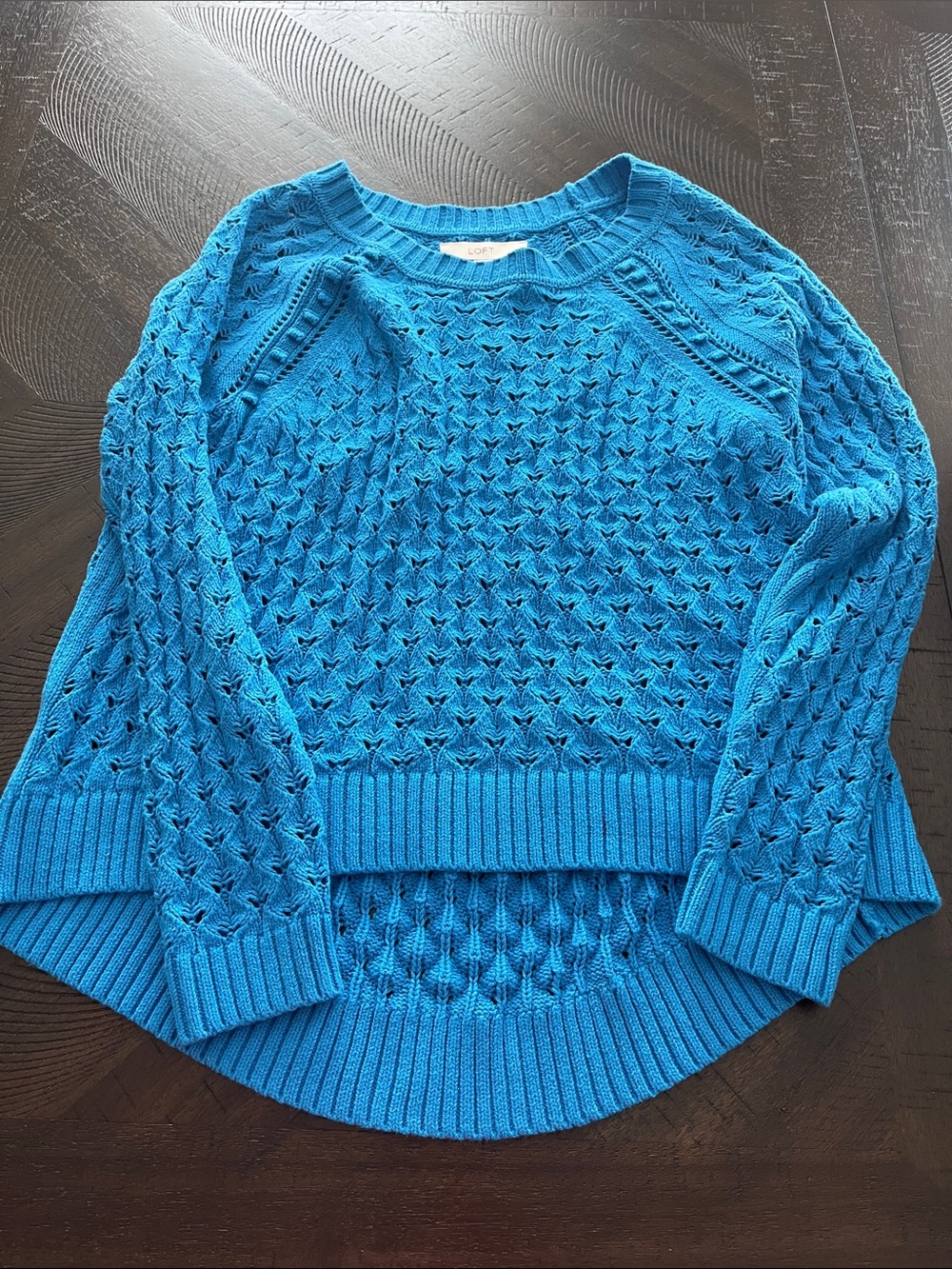LOFT Teal-Blue Pointelle Crewneck Sweater